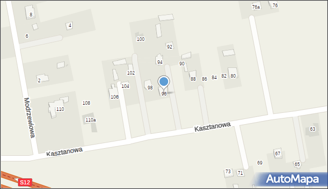 Jakubowice Konińskie, Kasztanowa, 96, mapa Jakubowice Konińskie