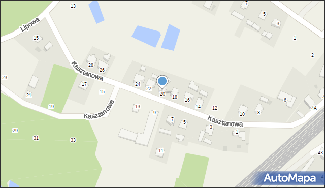 Jamielnik, Kasztanowa, 20, mapa Jamielnik