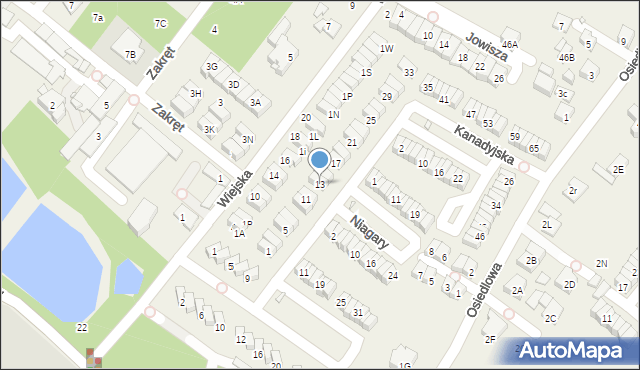 Józefosław, Kanadyjska, 13, mapa Józefosław