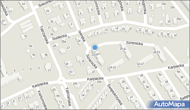 Kalisz, Karpacka, 23-27, mapa Kalisza