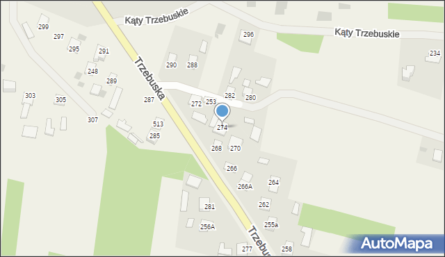 Kąty Trzebuskie, Kąty Trzebuskie, 274, mapa Kąty Trzebuskie