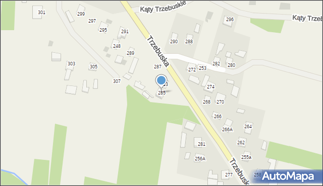 Kąty Trzebuskie, Kąty Trzebuskie, 285, mapa Kąty Trzebuskie
