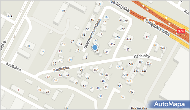 Kielce, Kadłubka Wincentego, bp., 43, mapa Kielc
