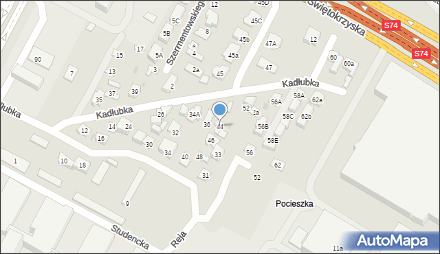 Kielce, Kadłubka Wincentego, bp., 44, mapa Kielc