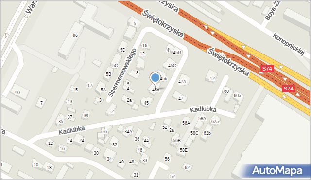 Kielce, Kadłubka Wincentego, bp., 45a, mapa Kielc