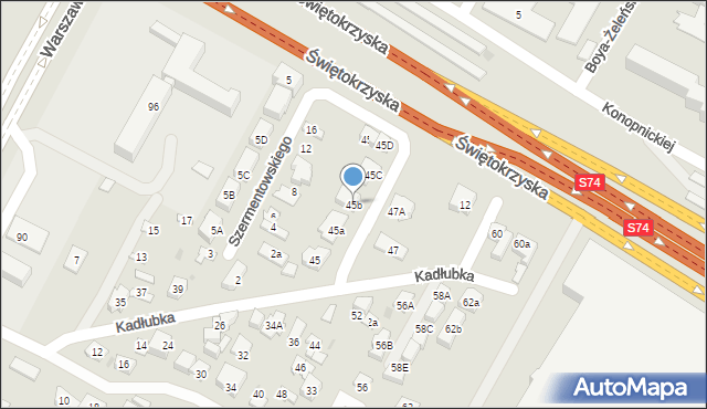 Kielce, Kadłubka Wincentego, bp., 45b, mapa Kielc