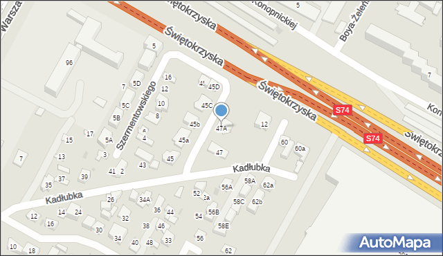 Kielce, Kadłubka Wincentego, bp., 47A, mapa Kielc