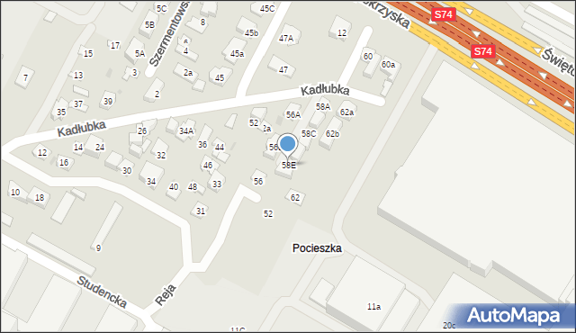 Kielce, Kadłubka Wincentego, bp., 58E, mapa Kielc