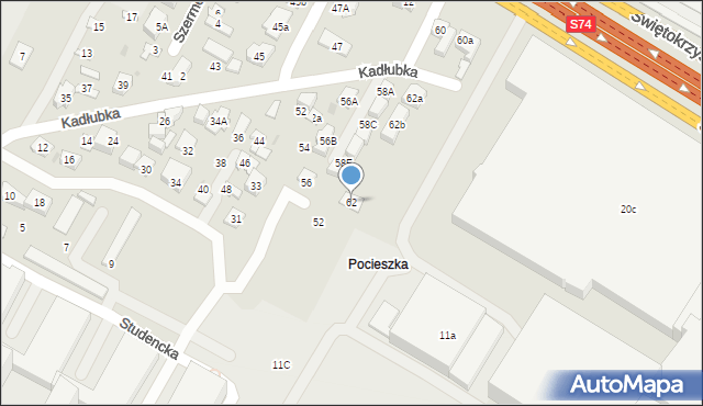 Kielce, Kadłubka Wincentego, bp., 62, mapa Kielc