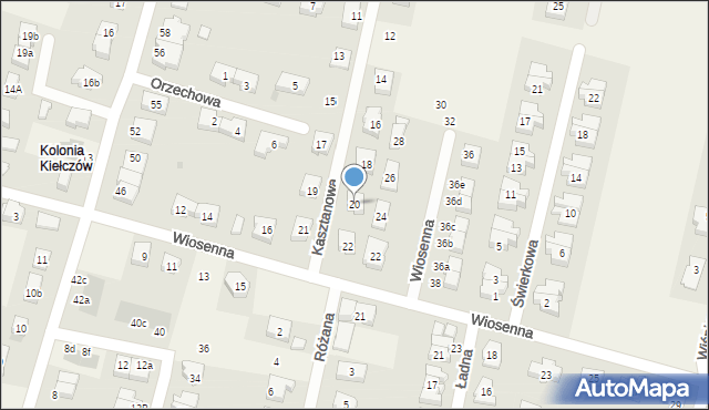 Kiełczów, Kasztanowa, 20, mapa Kiełczów