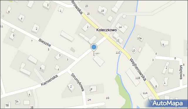 Koleczkowo, Kamieńska, 1, mapa Koleczkowo