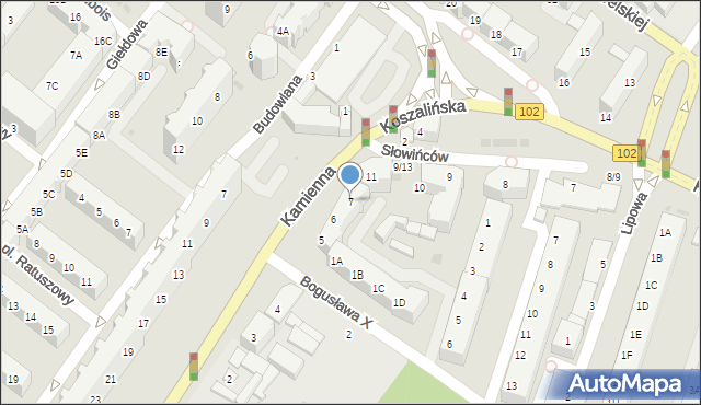 Kołobrzeg, Kamienna, 7, mapa Kołobrzegu