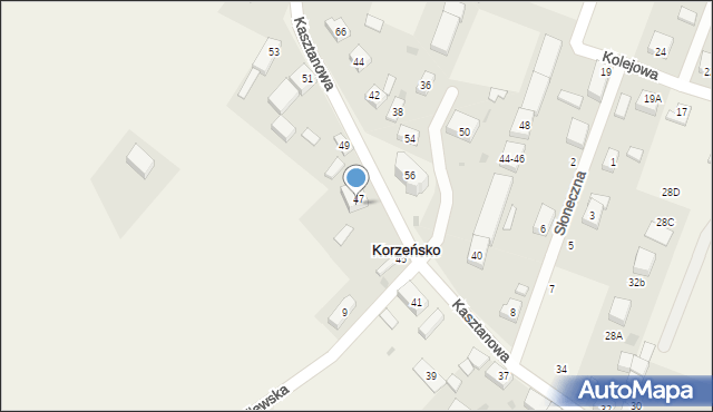 Korzeńsko, Kasztanowa, 31, mapa Korzeńsko