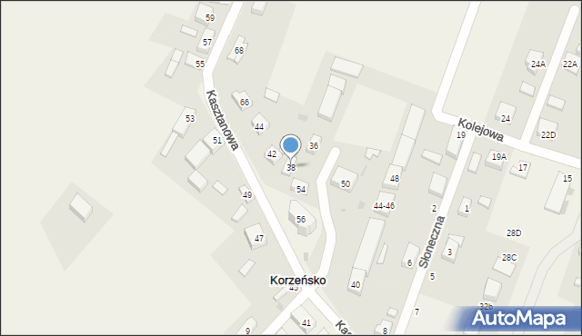 Korzeńsko, Kasztanowa, 38, mapa Korzeńsko