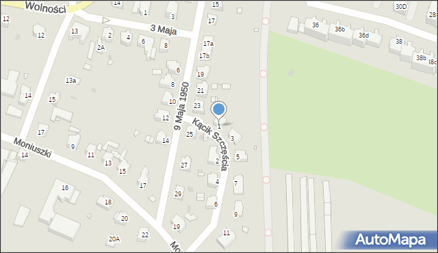 Kożuchów, Kącik Szczęścia, 1, mapa Kożuchów