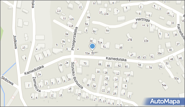 Kraków, Kamedulska, 53, mapa Krakowa