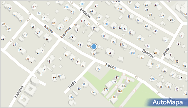 Kraków, Kacza, 32, mapa Krakowa