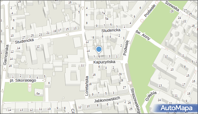 Kraków, Kapucyńska, 5, mapa Krakowa