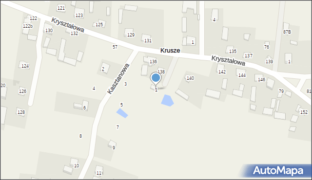 Krusze, Kasztanowa, 1, mapa Krusze