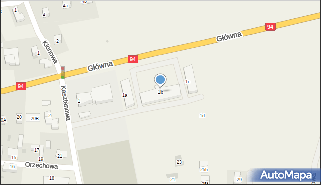 Kruszyn, Kasztanowa, 1b, mapa Kruszyn