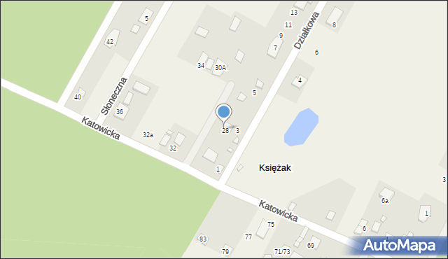 Księżak, Katowicka, 30, mapa Księżak