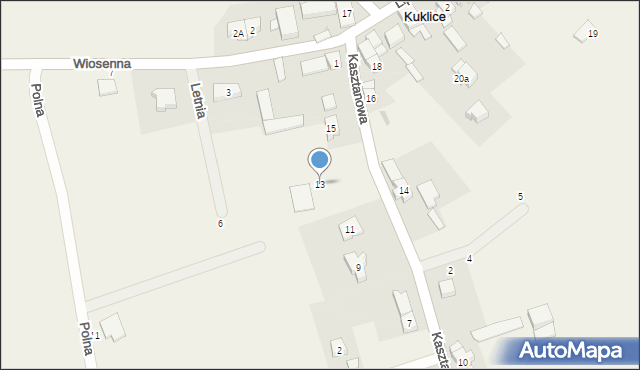 Kuklice, Kasztanowa, 13, mapa Kuklice