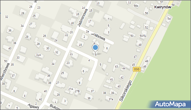 Kwirynów, Kasztanowa, 3, mapa Kwirynów