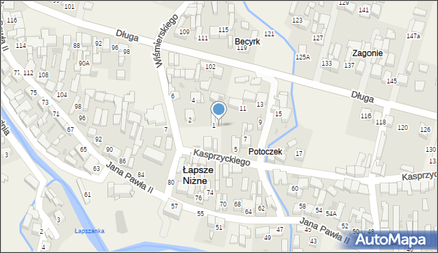 Łapsze Niżne, Kasprzyckiego Jana, 3, mapa Łapsze Niżne