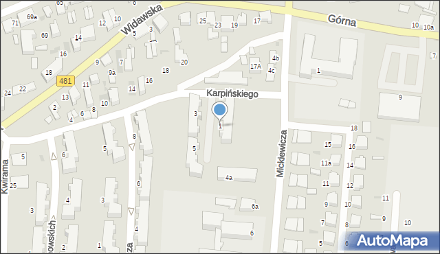 Łask, Karpińskiego Świętopełka, 1, mapa Łask