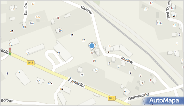 Łodygowice, Kaniów, 21, mapa Łodygowice