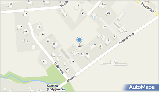 Łodygowice, Kasztanowa, 22a, mapa Łodygowice