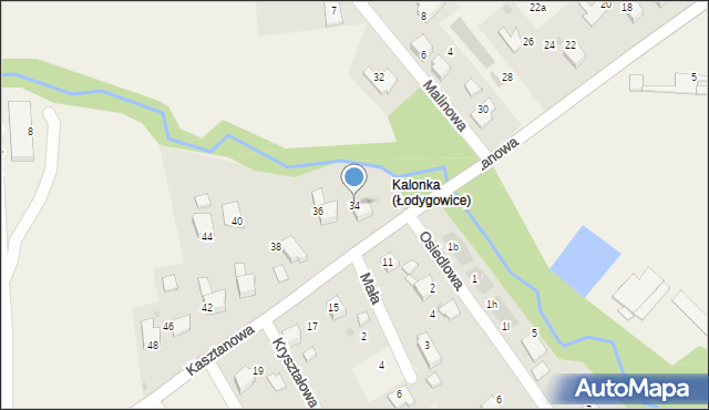 Łodygowice, Kasztanowa, 34, mapa Łodygowice