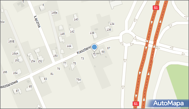 Łodygowice, Kasztanowa, 71, mapa Łodygowice