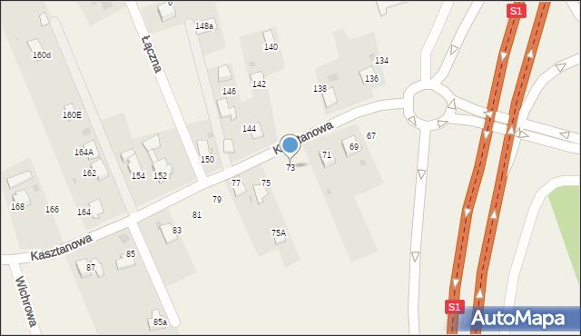 Łodygowice, Kasztanowa, 73, mapa Łodygowice