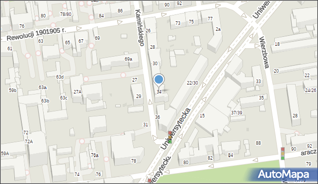 Łódź, Kamińskiego Aleksandra, hm., 34, mapa Łodzi