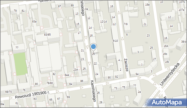 Łódź, Kamińskiego Aleksandra, hm., 20, mapa Łodzi