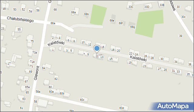 Łódź, Kalatówki, 11, mapa Łodzi