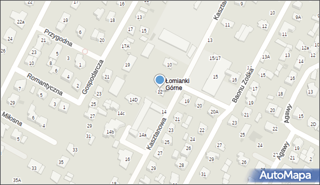 Łomianki, Kasztanowa, 12, mapa Łomianki