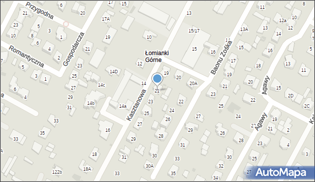 Łomianki, Kasztanowa, 21, mapa Łomianki