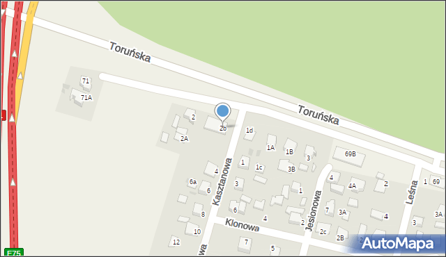 Lubicz Dolny, Kasztanowa, 2b, mapa Lubicz Dolny