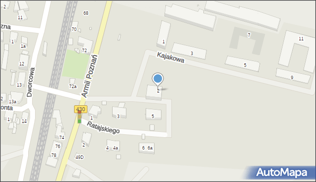 Luboń, Kajakowa, 2, mapa Luboń