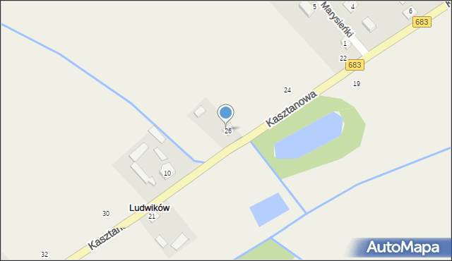 Ludwików, Kasztanowa, 9, mapa Ludwików