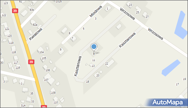 Michałowice, Kasztanowa, 9, mapa Michałowice