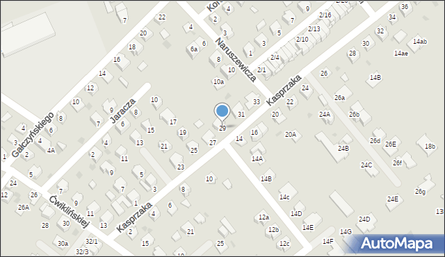 Mielec, Kasprzaka, 29, mapa Mielca