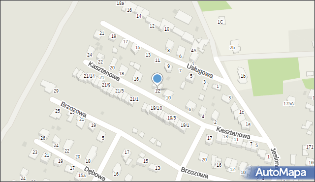 Mielec, Kasztanowa, 12, mapa Mielca