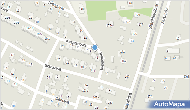 Mielec, Kasztanowa, 3, mapa Mielca