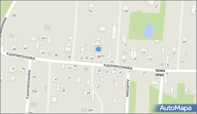 Milanówek, Kazimierzowska, 28, mapa Milanówek