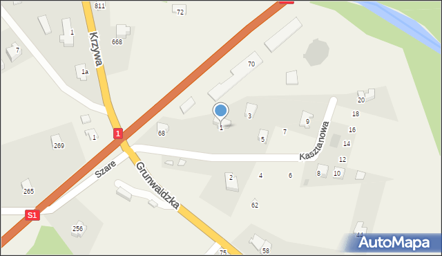 Milówka, Kasztanowa, 1, mapa Milówka