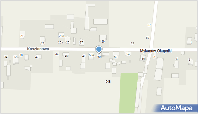 Mykanów, Kasztanowa, 50, mapa Mykanów