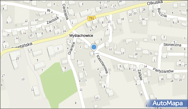 Myślachowice, Kasztanowa, 1, mapa Myślachowice